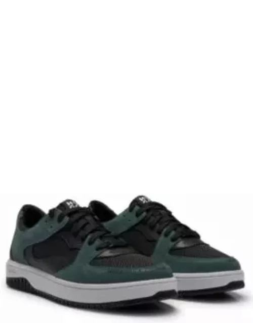 Lace-up trainers in faux leather and suede- Black Men's Sneaker