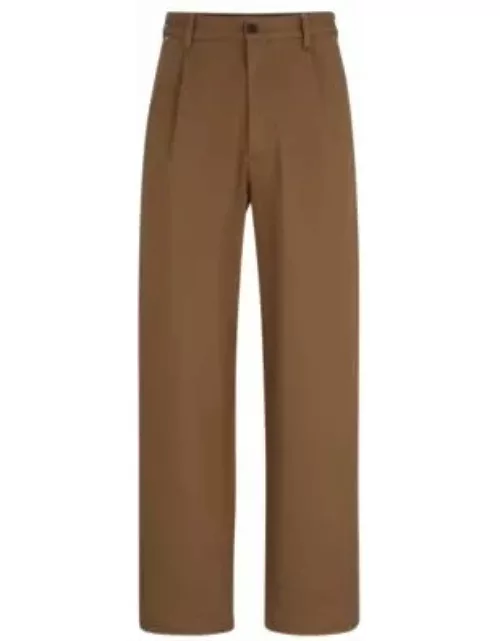 Relaxed-fit trousers in stretch-cotton twill- Light Brown Men's Casual Pant