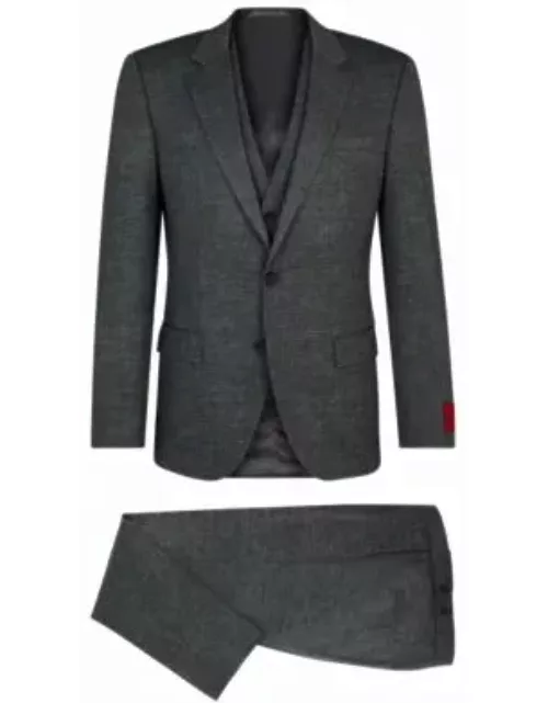 Slim-fit three-piece suit in performance-stretch jersey- Grey Men's Business Suit