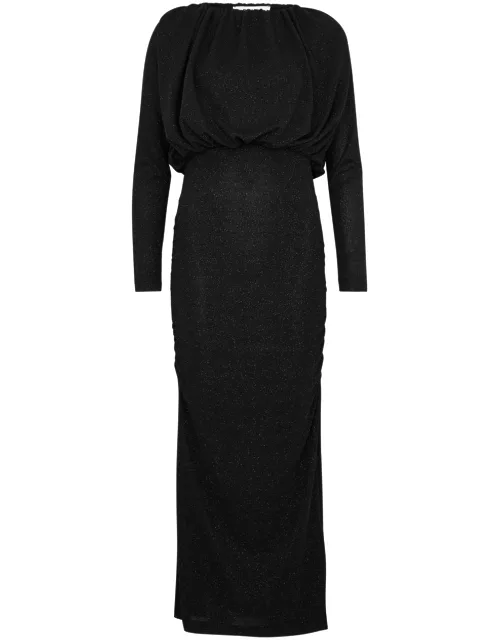 Day Birger ET Mikkelsen Marion Ruched Metallic-knit Midi Dress - Black - S (UK8-10 / S)