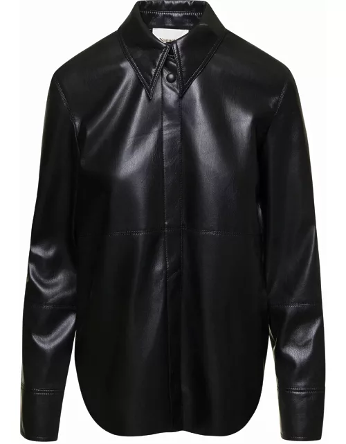 Nanushka naum Black Long-sleeve Shirt With Concealed Fastening In Faux Leather Woman