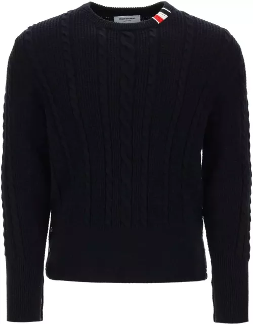 THOM BROWNE cable wool sweater with rwb detai