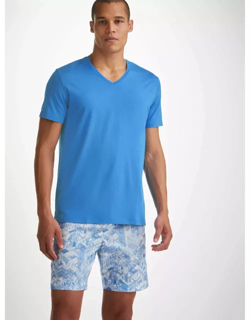 Derek Rose Men's V-Neck T-Shirt Basel Micro Modal Stretch Azure Blue