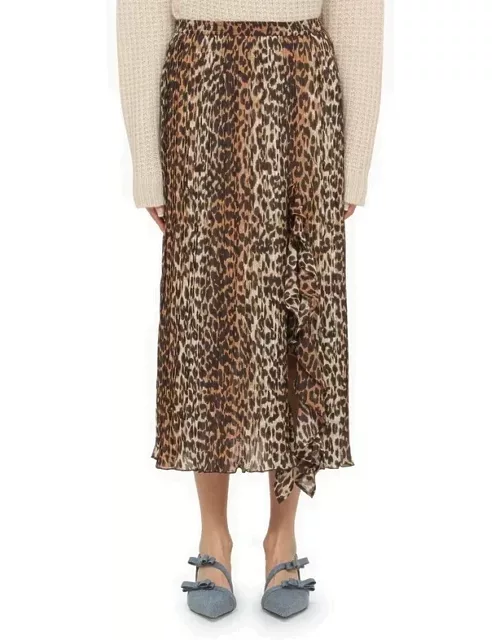 Leopard print midi skirt with ruffle