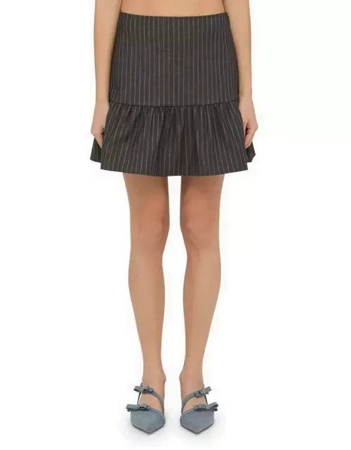 Grey pinstripe mini skirt with ruffle