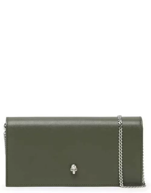 Khaki chain wallet in leather