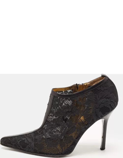 Dolce & Gabbana Black Lace Pointed Toe Ankle Boot