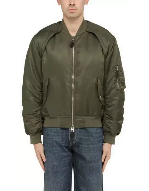 Convertible khaki nylon bomber jacket