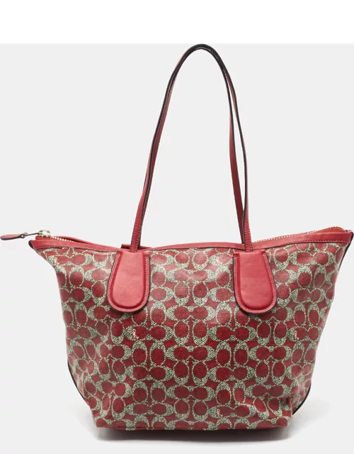 Coach Red/Grey Signature Coated Canvas and Leather Taxi Zip Tote