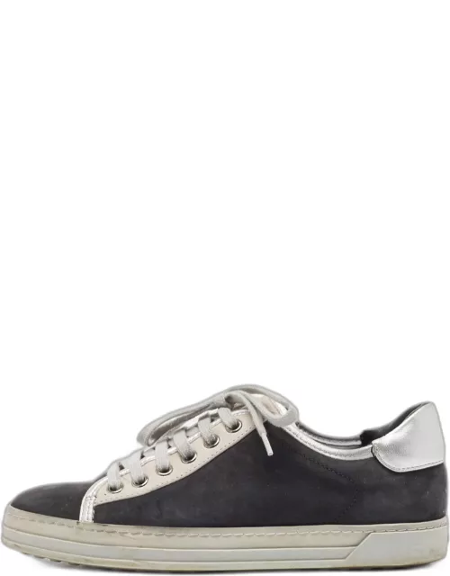 Tod's Black/Grey Nubuck Leather Low Top Sneaker
