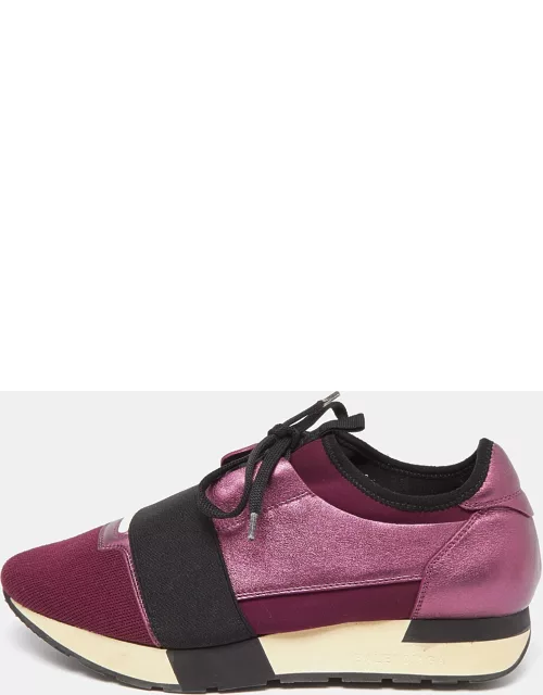 Balenciaga Purple Leather and Neoprene Race Runner Sneaker
