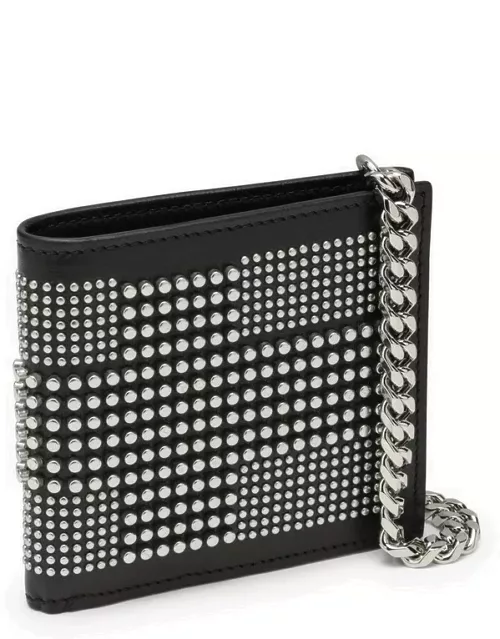 Black leather wallet with studs and chain