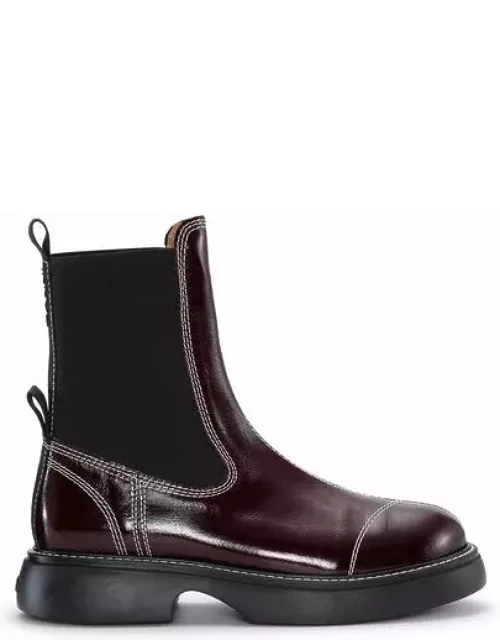 GANNI Everyday Mid Chelsea Boots in Burgundy Responsible