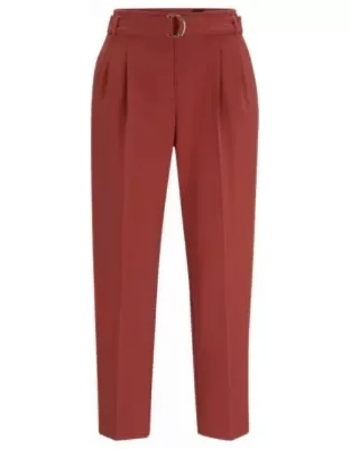 Regular-fit cropped trousers in crease-resistant crepe- Dark Red Women's Formal Pant