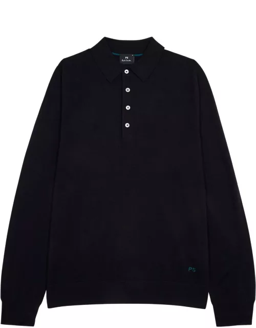 PS Paul Smith Logo-embroidered Wool Polo Shirt - Navy