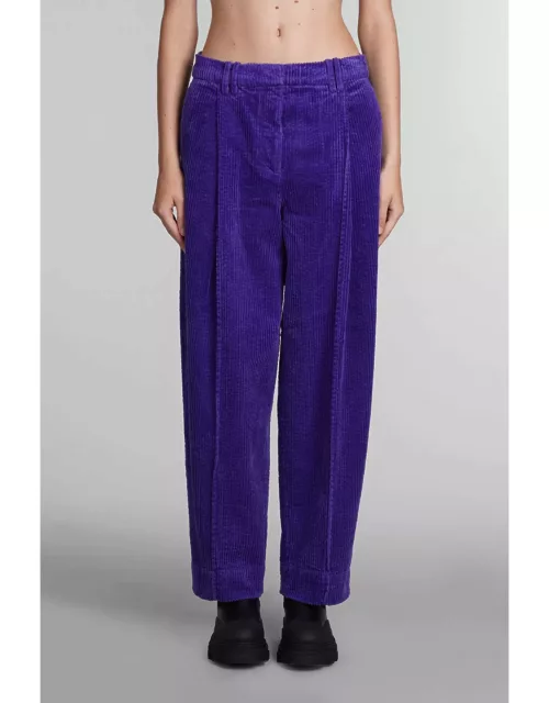 Ganni Pants In Viola Cotton