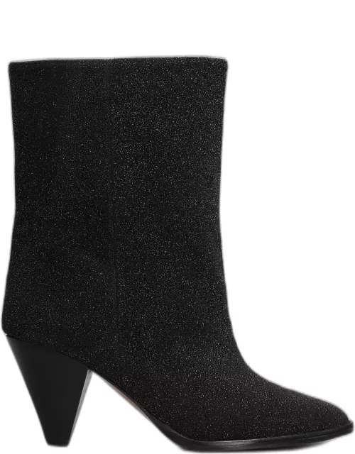 Isabel Marant Rouxa High Heels Ankle Boots In Black Glitter