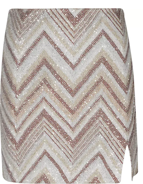 Missoni Zig-zag Stripe Pattern Embellished Short Skirt