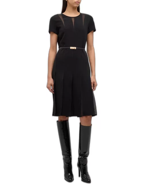 Papaia Pleated Belted Illusion-Inset Midi Dres