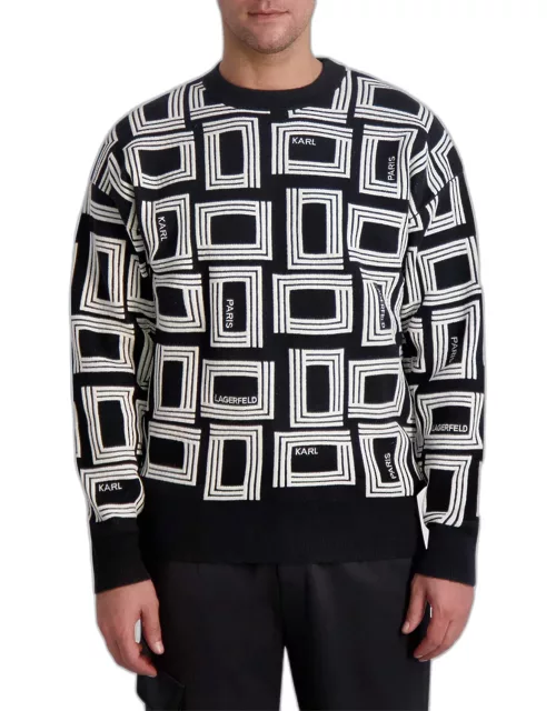 Men's Monogram Raised Jacquard Wool Sweater