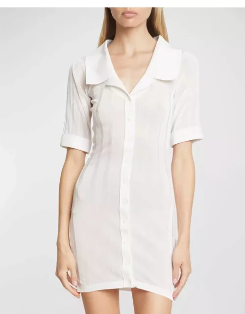 Manta Short-Sleeve Sheer Wide-Rib Mini Shirtdres