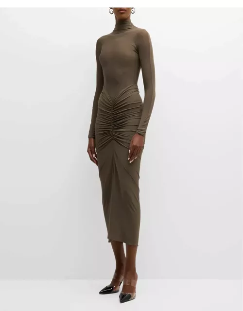 Ruched Mock Neck Fitted Dres