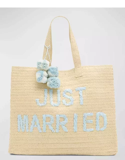 Just Married Straw Tote Bag