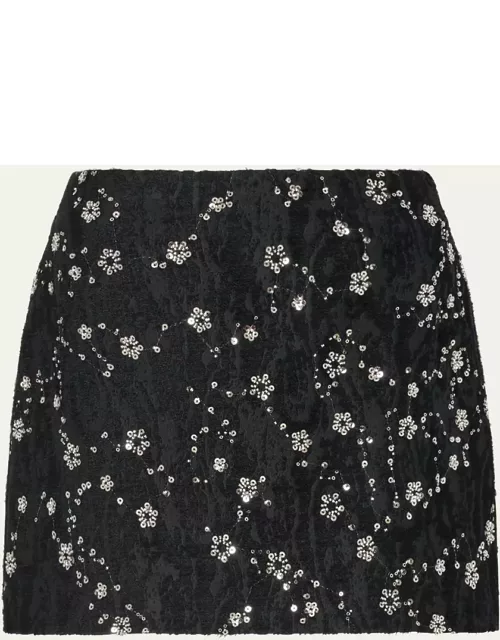 Floral Sequin Jacquard Mini Skirt