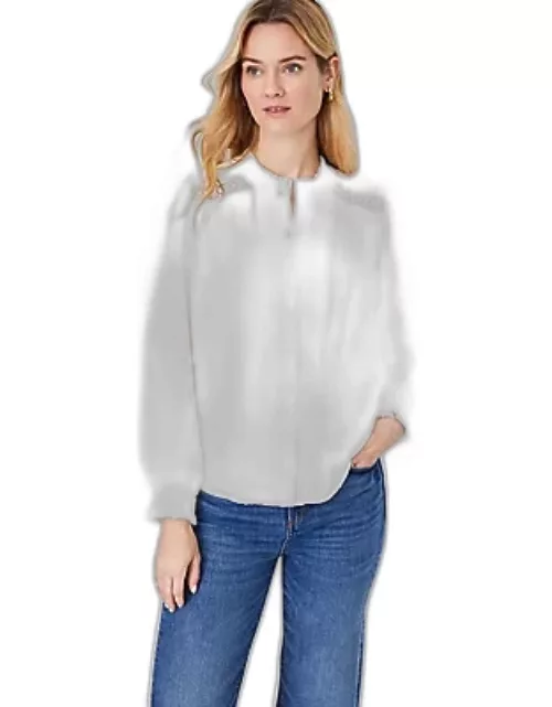 Ann Taylor Lace Pintucked Ruffle Neck Shirt