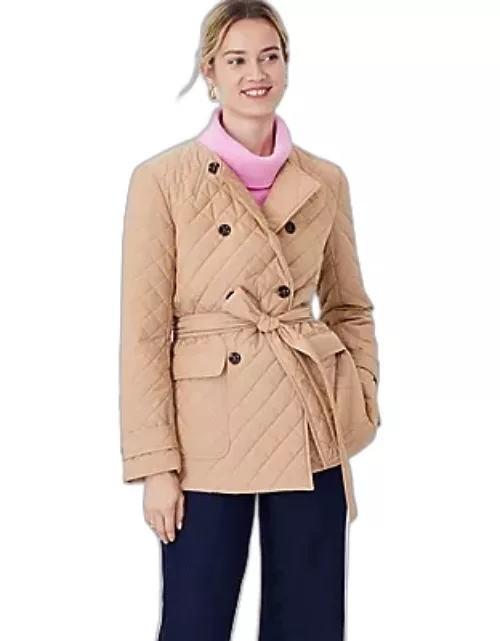 Ann Taylor Quilted Belted Double Breasted Jacket