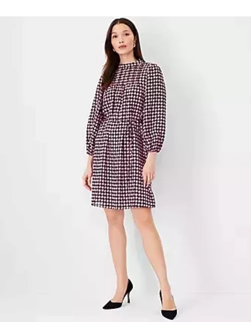Ann Taylor Houndstooth Pintucked Mock Neck Dres