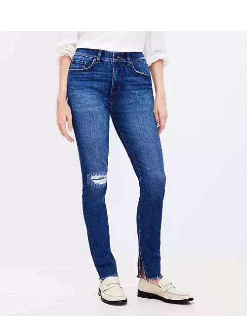 Loft Curvy Ankle Slit Fresh Cut High Rise Skinny Jeans in Dark Vintage Wash