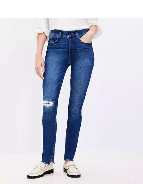 Loft Petite Ankle Slit Fresh Cut High Rise Skinny Jeans in Dark Vintage Wash