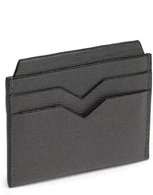 Grey grained leather card case