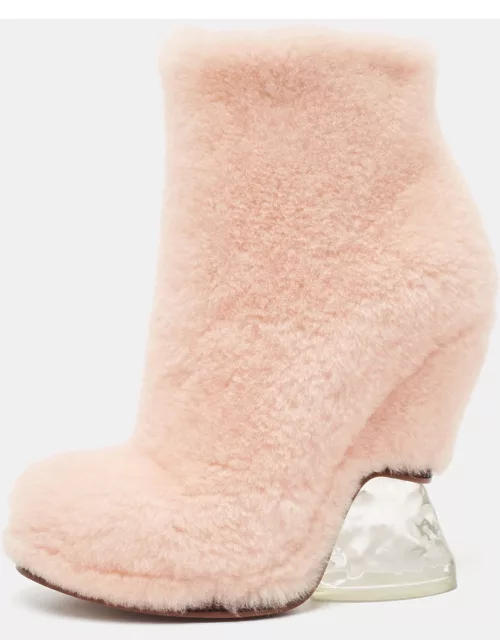 Fendi Light Pink Shearling Ice Heel Ankle Boot