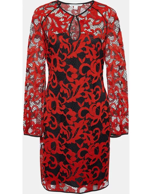 Diane Von Furstenberg Red & Black Lace Gadie Mini Dress