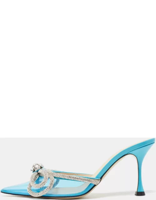 Mach & Mach Blue PVC Crystal Embellished Double Bow Mule