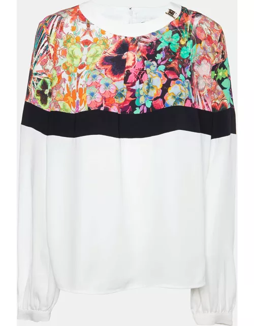 Cavalli Class White & Multicolor Printed Polyester Top
