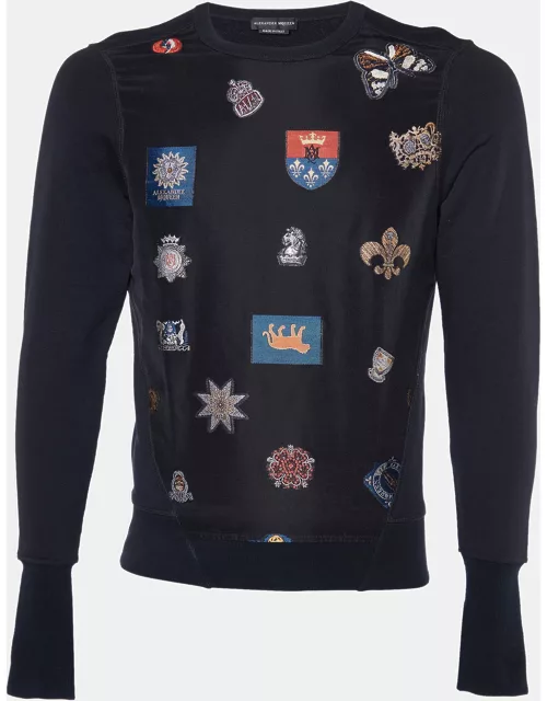 Alexander McQueen Black Cotton Knit & Patterned Silk Detail Sweatshirt