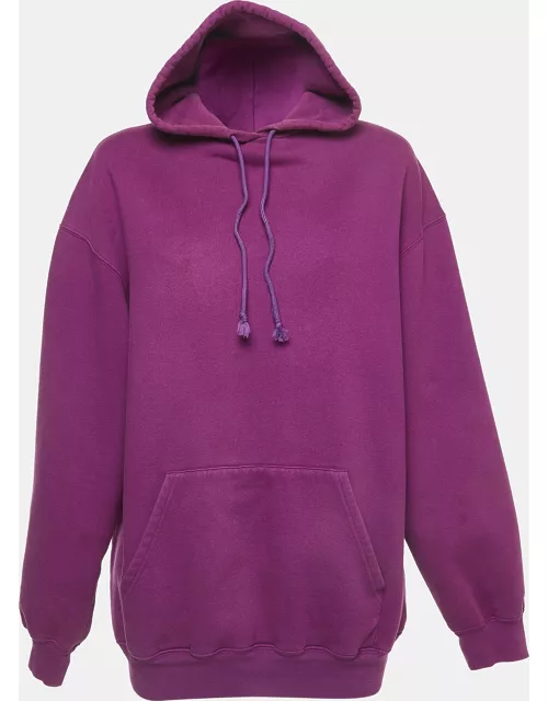 Balenciaga Purple Logo Print Cotton Blend Hooded Sweatshirt