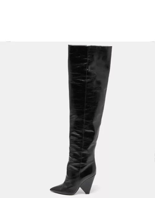 Saint Laurent Black Patent Leather Niki Over The Knee Boot