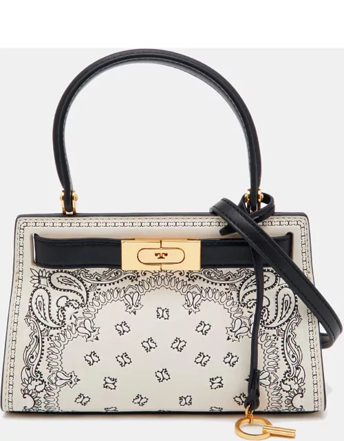 Tory Burch Off White/Black Leather Petite Lee Radziwill Top Handle Bag