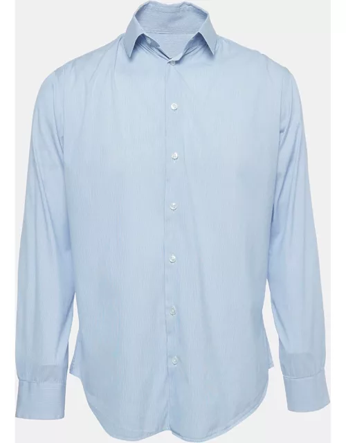 Giorgio Armani Blue Striped Cotton Button Front Shirt