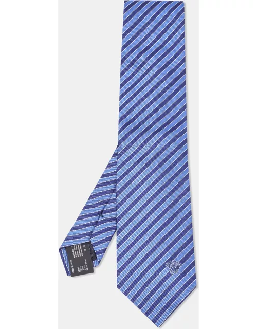 Versace Blue Diagonal Striped Silk Tie