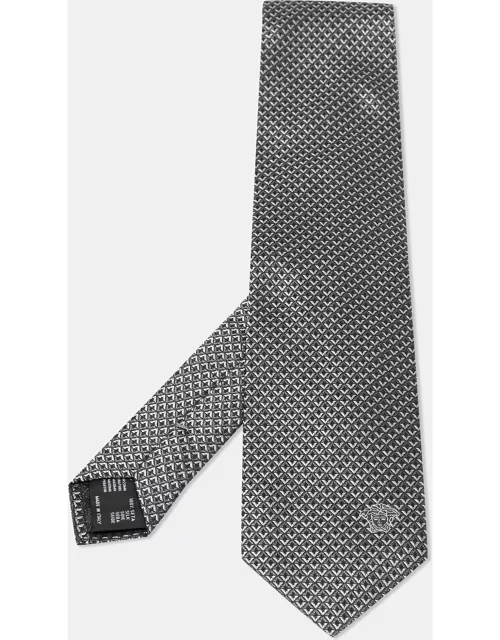 Versace Grey Diamond Pattern Silk Tie