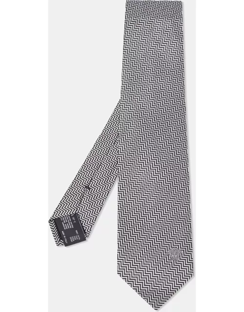 Versace Monochrome Zig Zag Pattern Silk Tie