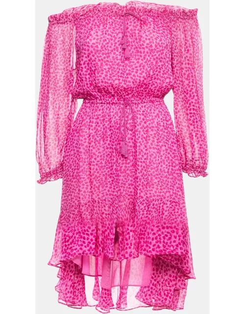 Diane Von Furstenberg Pink Camila Print Silk Off Shoulder Asymmetrical Dress
