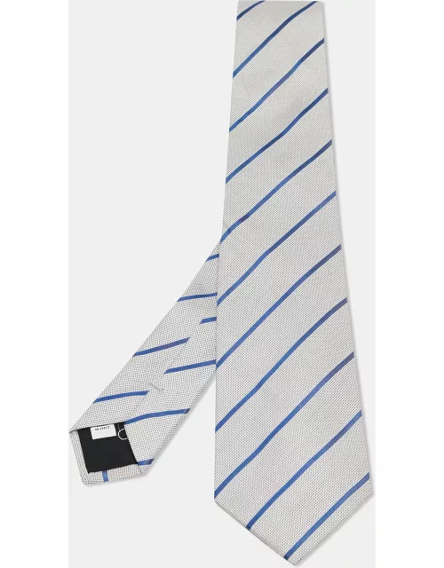 Valentino White/Blue Striped Silk Tie
