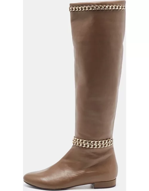 Le Silla Brown Leather Chain Detail Knee Length Boot