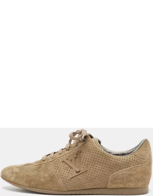 Louis Vuitton Beige Perforated Suede Low Top Sneaker
